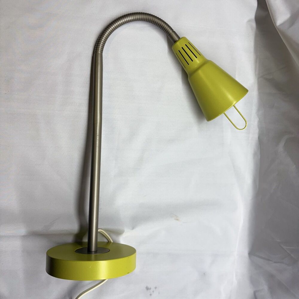 Vtg IKEA Kvart Green Gooseneck Desk Lamp Lime Metal Work Light E17 Adjustable